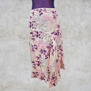 Vintage La Redoute Pastel Floral Midi Skirt Asymmetrical Hem Womens 16 P1